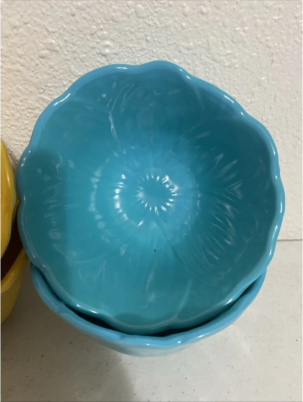 4) Pier 1 2Yellow 2blue 12 Oz Melamine Bowls Flower Petals Dessert Dipping Prep